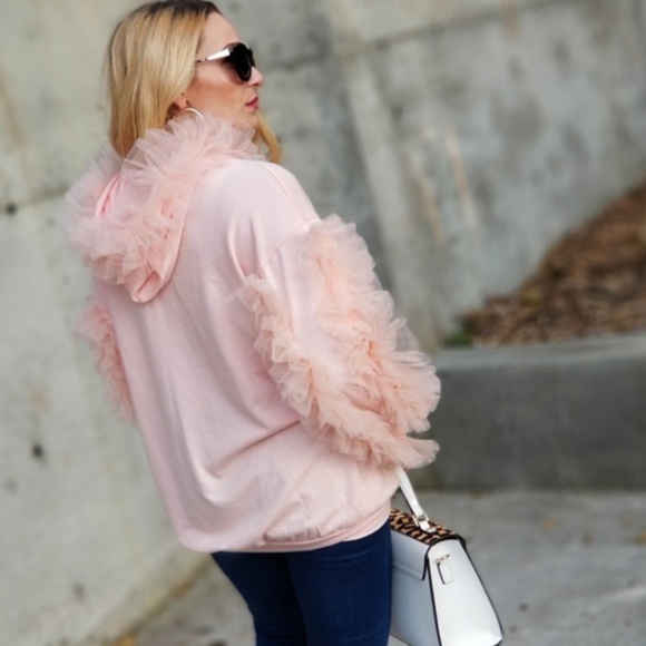 TOP RUFFLE HOODIE Blush Pink - Picture 4 of 4